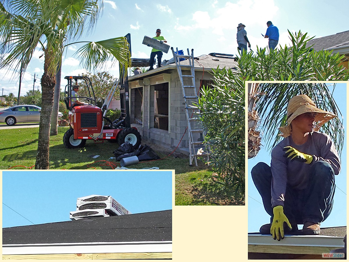 Heute werden die Schindeln geliefert. Leerlauf entsteht durch zu wenig Nagler.