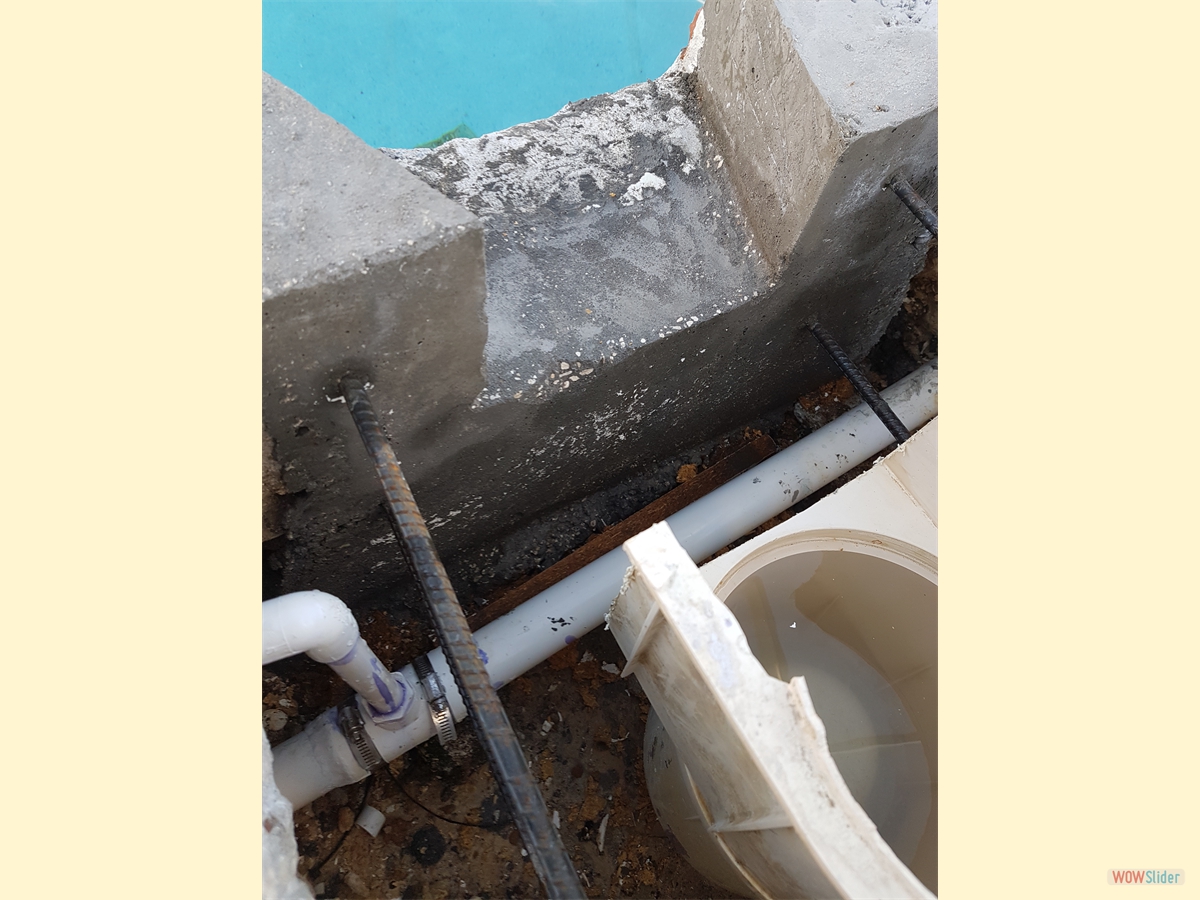 Beside the skimmer a small side pipe for our manatee water feature Beside the skimmer a small side pipe for our manatee water feature