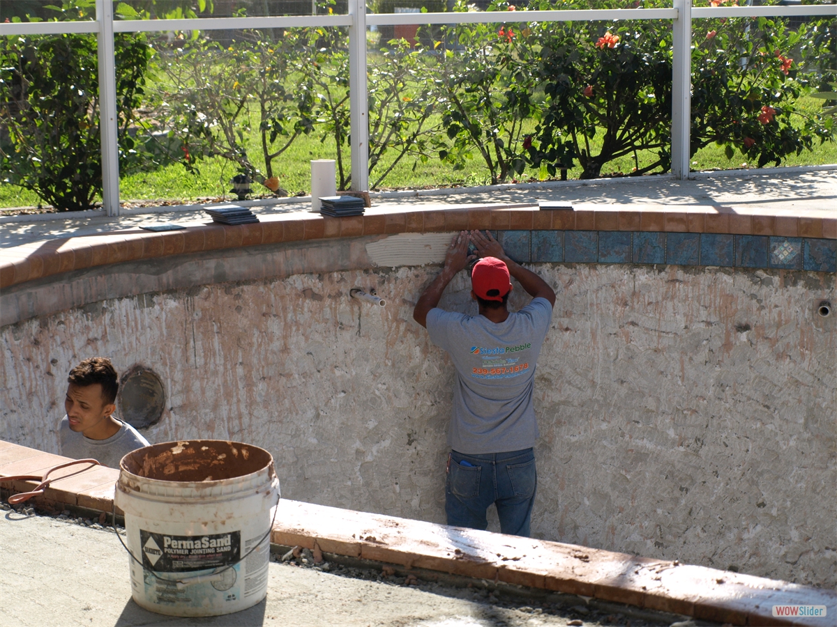 ... laying the edge tiles. ... laying the edge tiles.