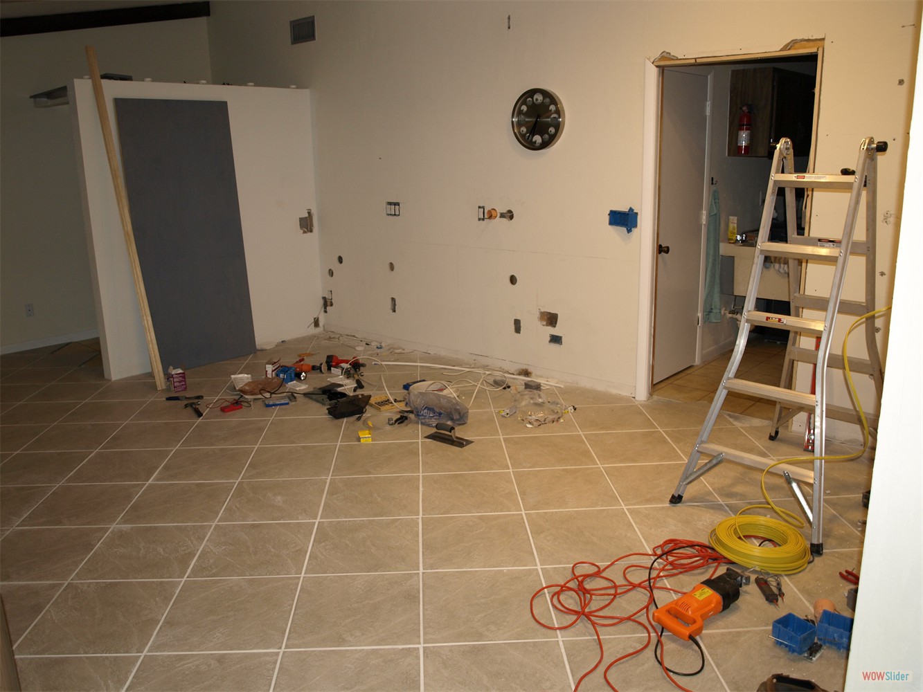 ... the privacy wall covered in drywall ...