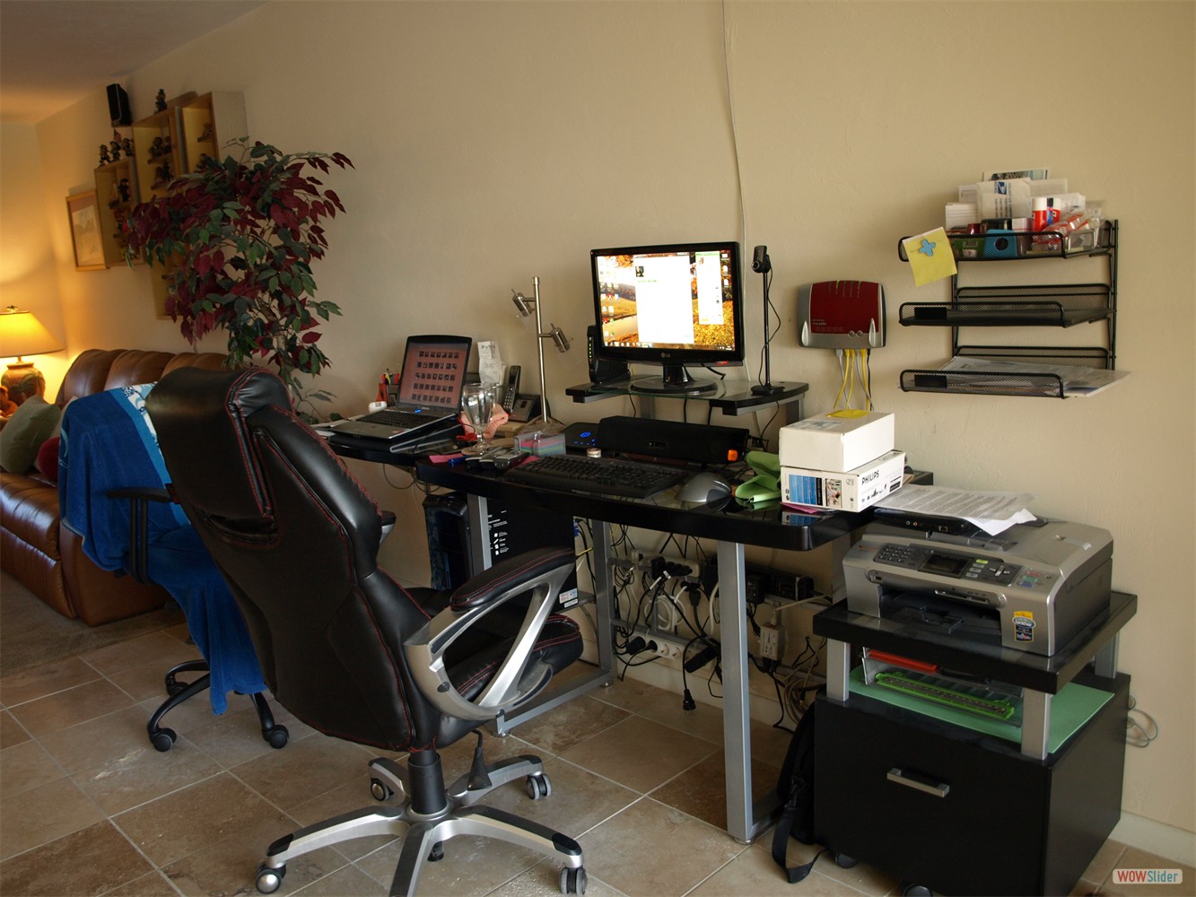 ... the enlarged office area was tiled with travertine.